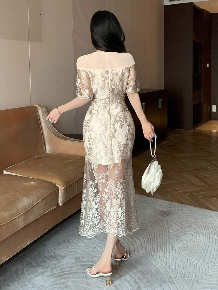 Ladies Mid-Length Off-Shoulder Lace Fishtail Dress Prom Dress Sundress,Formal Women Dresses Elegant Women Dresses Maxi Dress