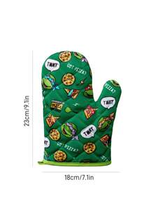 TEENAGE MUTANT NINJA TURTLES | SHEIN Maldives & Trilu Chip Print Heat Resistant Kitchen Baking Accessories, Choose From Gloves Or Pot Holders, Oven-Friendly, Thick Pad Insulation - Green - View 3
