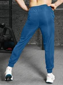 Gym Rark Men's Blue Long Fabric Sports Pants With Zipper Pockets For Workout Sweat Pants - Blue - View 2