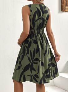 SHEIN Casual V-Neck Ruched Maternity Dress - Army Green - View 2