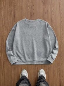 Manfinity VCAY 男士针织休闲宽松长袖连帽衫，时尚日常穿着 - 灰色 - 查看 2