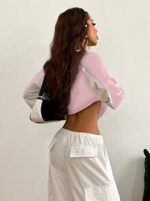 Coolane Áo nỉ dài tay họa tiết thể thao phối màu thời trang dạo phố thu đông dành cho nữ - Hồng - Xem 2