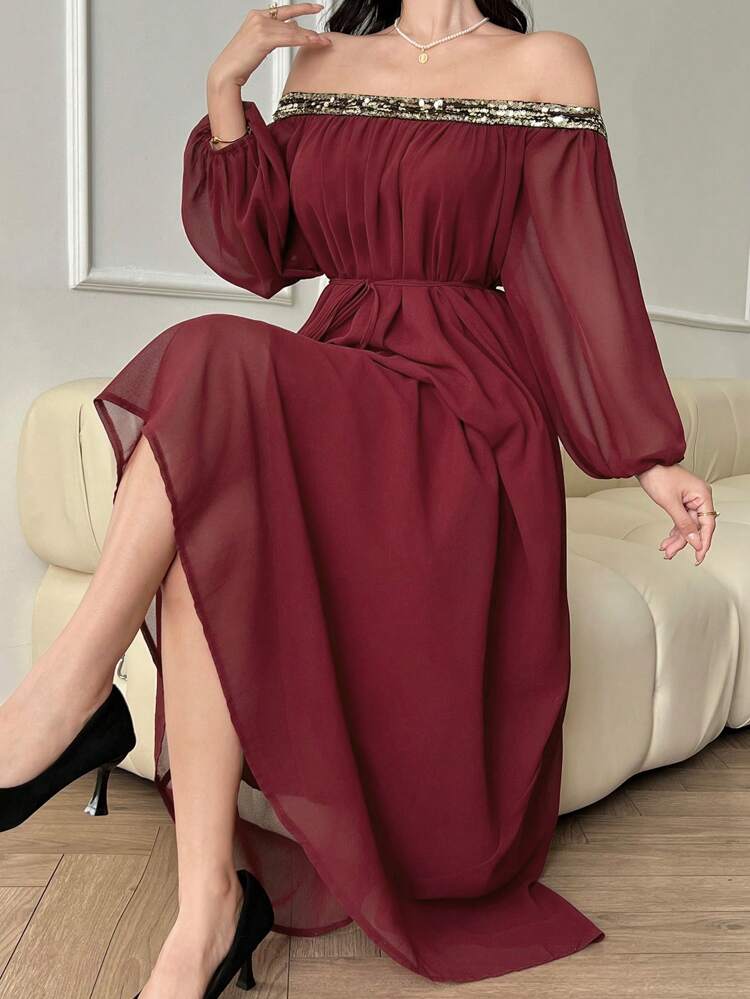 Women's Solid Color Casual Midi Dress, Simple & Fashionable For Daily/Vacation Wear Elegant Sundress Red Women Dresses Off Shoulder Top