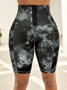 SHEIN Lady Women Front Button Tie-Dye Skinny Leggings, Casual Everyday Wear