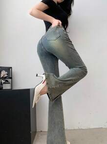 DAZY Enkla och snygga denimjeans för kvinnor för dagligt bruk - Blå - Visa 2