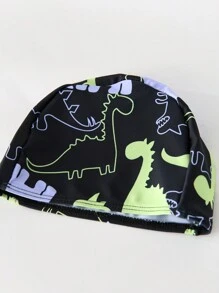 SHEIN 3 Piece Young Boys Boys Leisure Sports Vacation Academy Street Fashion Cute Dinosaur Pattern Swimsuit Swimming Pants Comes With Swimming Cap 3-Piece Set Suitable For Children Swimming Beach Vacation Playing Water Soaking Hot Springs Suitable For Spring, Summer, Autumn, Winter Seasons