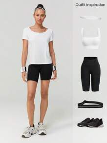 GLOWMODE 吸汗速干镂空后背圆领短袖 T 恤上衣健身慢跑健身房训练