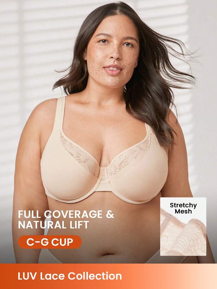 Plus Full Coverage Unlined Lace Bra