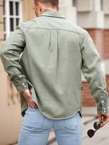 Manfinity Homme Men's Slim-Fit Olive Green American Casual Denim Jacket Going Out Hang Out Work Commute Street