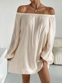 Siren Gaze Women's Simple Fashionable Casual Off-Shoulder Dress For Daily Wear Winter Vacation - Apricot - View 6