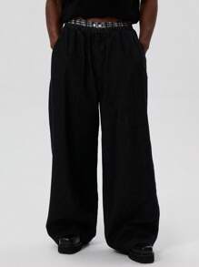 Musero Baggy Wide Leg Basics Style Plain Double Waistband Sweatpants Jogger SPRING SUMMER - Black - View 2