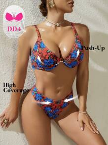 Swim DD+ Springbreak DD Summer Printed Underwire Bralette & Bikini 2 Pieces Set - Multicolor - View 1