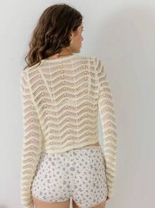 Aralina Intricate Crochet Pattern Tie Front Lightweight Knit Cardigan