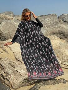 SHEIN Swim Mulvari 3 件套女士简约布基尼套装，优雅度假装，适合夏季海滩度假阿拉伯服装 - 彩色 - 查看 5