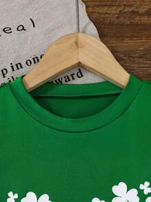 Camiseta de manga corta informal de verano para niñas con estampado de trébol y corazón, adecuada para picnics al aire libre, estar en casa descansando, Día de San Patricio