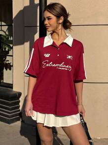 Coolane Polo de estilo vintage de empalme para niñas preadolescentes primavera/verano, diseño a juego para pareja