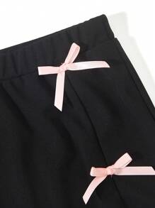 SHEIN Girls' Basic Elegant Lady Party Evening Commute 3D Bow Slit Fitted Skirt - Black - View 4