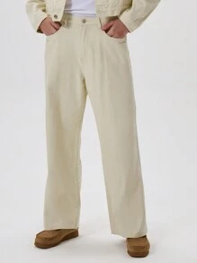 Musero 男士直筒牛仔裤基础款纯色牛仔裤套装下装（仅限冬季款） - 白色 - 查看 2