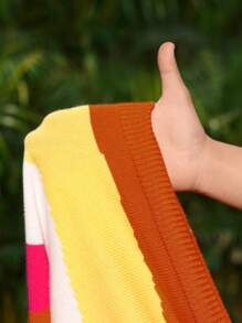 Slaydiva Summer Vacation Casual Basic Round Neck Amusing Colorblock Knitted Dress - B