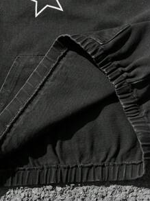 Manfinity EMRG Sudadera con capucha gris oscuro lavada con estampado de letras graffiti, hombros caídos, para hombre