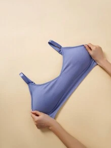 5pcs/Pack Plus Size Women's Plain Ribbed Comfortable Leisure Bras