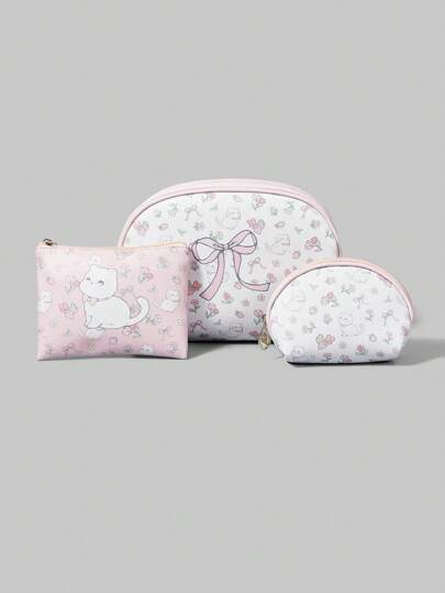 Kawaii 3pcs/Set Cute Cat Pattern Large Capacity Portable Cosmetic Makeup Bags