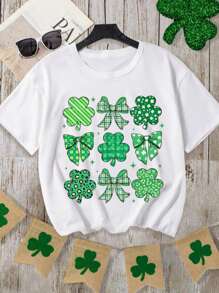 Girls' Casual Round Neck Knitted Printed T-Shirt