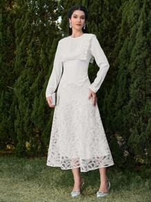 Modelyn Women's Elegant Solid Color Embroidered Patchwork Arabian Style Dress - White - View 5