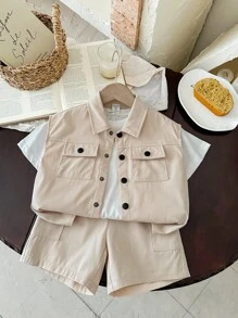 Set de 2 piezas de camisa sin mangas y pantalones cortos para niño pequeño, adecuado para fiestas de cumpleaños, fiestas de noche, actuaciones, bodas, bautizos, ceremonias de inauguración y uso diario