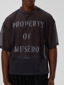 Musero Camiseta holgada de malla con eslogan para hombres