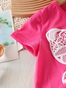 Young Girl Sweet Casual Crew Neck Short Sleeve Fitted Butterfly Print Versatile Tee Shirt