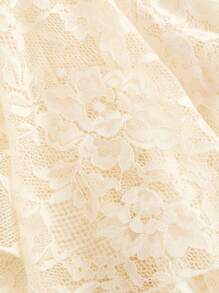 SHEIN MOD 女士米色荷叶边饰蕾丝美人鱼风格裙子、老钱、嬉皮士、节日、狂欢节服装、春假服装、女士西部服装、乡村、海滩、90 年代服装、女士春夏服装、女士端庄服装、蕾丝夏季裙子、蕾丝裙、荷叶边裙 - 杏色 - 查看 4