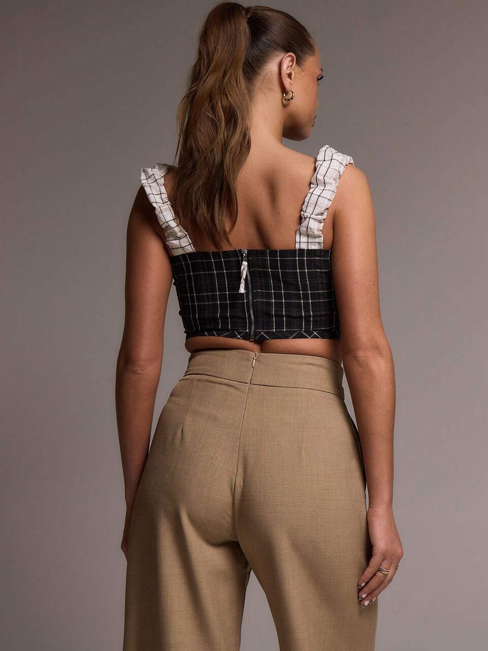 Checkered Cinched Waist Top Spring Vacation Spring Summer Elegant Holiday