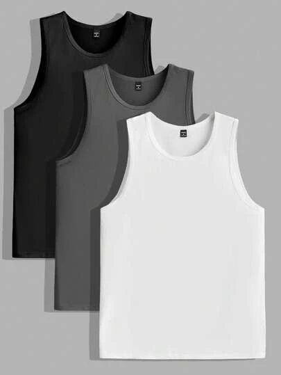 Manfinity BRENVOR 3pcs Pack Men's Solid Color Crew Neck Sleeveless Casual Knit Tank Top