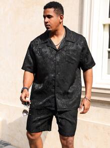 Manfinity Homme Plus Size Men Minimalist & Fashion Casual Short Sleeve Shirt & Shorts Set - Black - View 5