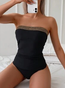 Swim Lushoire Women's Simple Fashion Casual Sleeveless Tankini Set, For Summer Beach Vacation