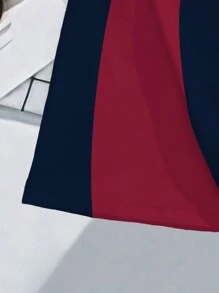 Manfinity Dauomo Men's Solid Color Patchwork Short Sleeve Numeric Print Simple Top And Shorts Set