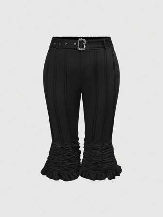 Hosen in Große Größen im Y2K-Stil mit vielseitigem Rüschensaum, 7/10 Länge