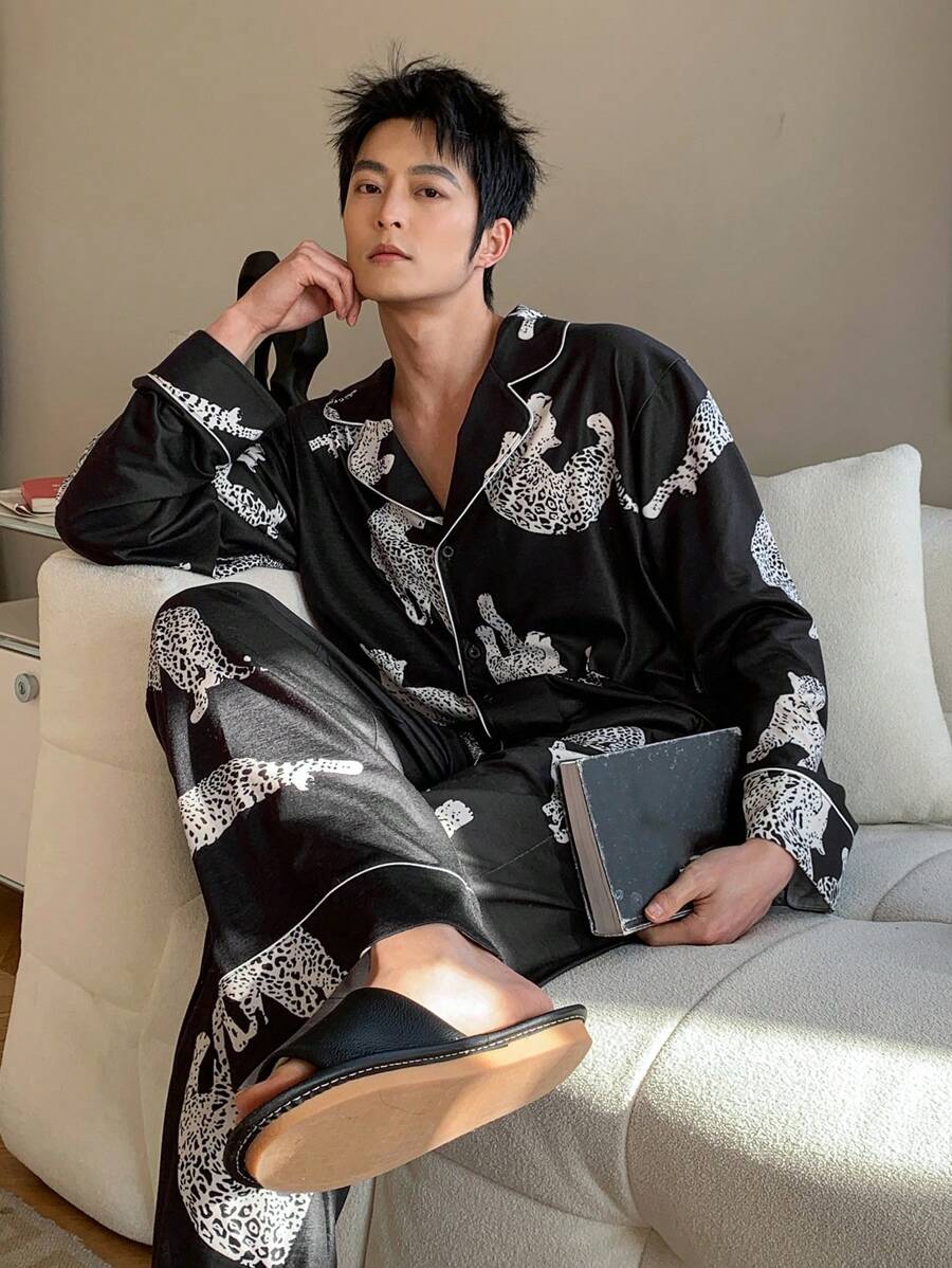 DAZY 1 Set Men's Summer Animal Pattern Printed Shirt And Shorts Pajama Set - Multicolor - View 1