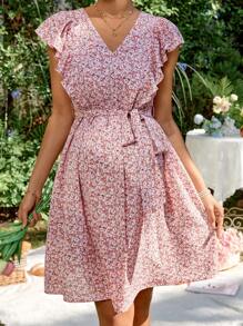 SHEIN Casual Vacation Floral Sundress For Pregnant & Nursing Mothers - Pink - View 4