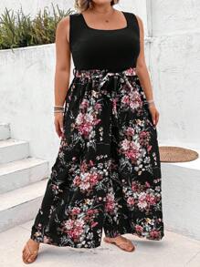 SHEIN CURVE+ Combinaison bohème décontractée d'été grande taille de style minimaliste pour tous les jours