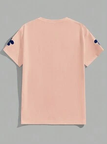 Manfinity VCAY 1 件男士派对基本休闲款高街复古风格针织时尚日常年轻休闲刺绣花朵图案 T 恤秋装万圣节服装万圣节睡衣搭配风格干净利落