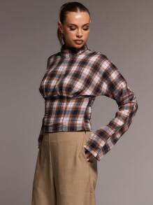 MUSERA High Neck Cinched Waist Long Sleeve Slouch Top Spring