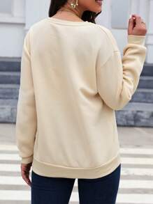 INAWLY 心形印花落肩卫衣、长袖上衣 - 杏色 - 查看 2