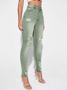 Selenza Casual Distressed Denim Jeans, Simple & Fashionable For Everyday Wear - Green - View 5
