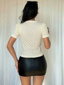 Chiquease New Sweet Fresh Simple Lace-Up Frill Hollow Out Women Cardigan Sweater, Spring/Summer - Apricot - View 2