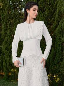 Modelyn Women's Elegant Solid Color Embroidered Patchwork Arabian Style Dress - White - View 1