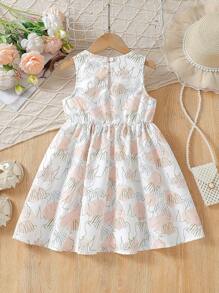SHEIN 女童无袖连衣裙，适合幼儿的时尚夏季设计 - 白色 - 查看 2