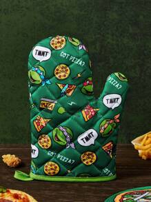 TEENAGE MUTANT NINJA TURTLES | SHEIN Maldives & Trilu Chip Print Heat Resistant Kitchen Baking Accessories, Choose From Gloves Or Pot Holders, Oven-Friendly, Thick Pad Insulation - Green - View 2