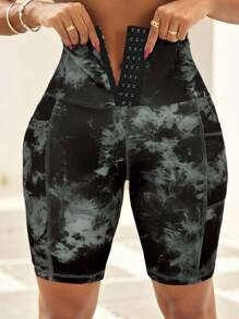 SHEIN Lady Women Front Button Tie-Dye Skinny Leggings, Casual Everyday Wear